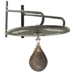 Profi Speedball Plattform Set inkl. Drehkugellagerung schwarz und Rindsleder Boxbirne med. braun / Boxapparat für die Wandmontage - 